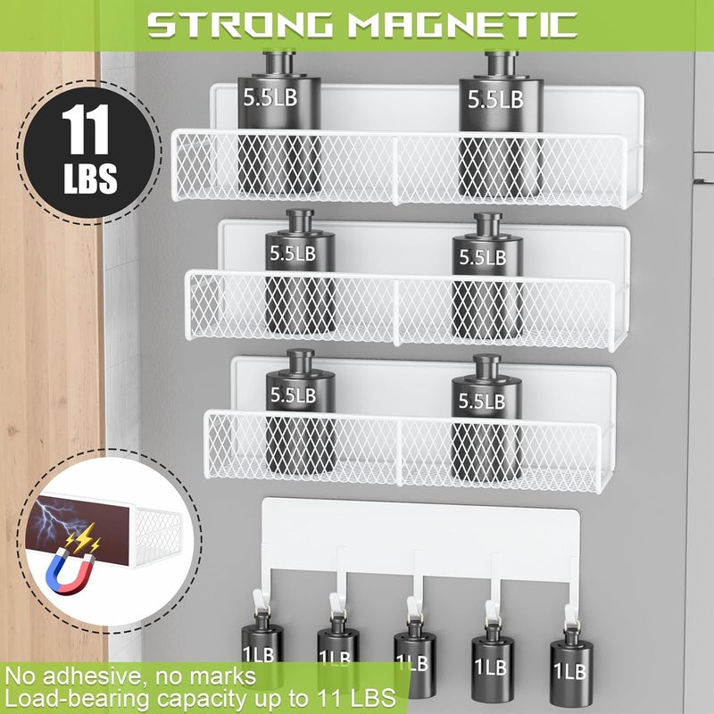 DTUQYX Store 4 Pack Magnetic Shelves for Washing Machine, Heavy-Duty Magnetic Laundry Organizer with Hooks, Washing Machine Shelf for Refrigerator, Metal Storage Baskets, Closet & Laundry Room Organization(White) - Image 4